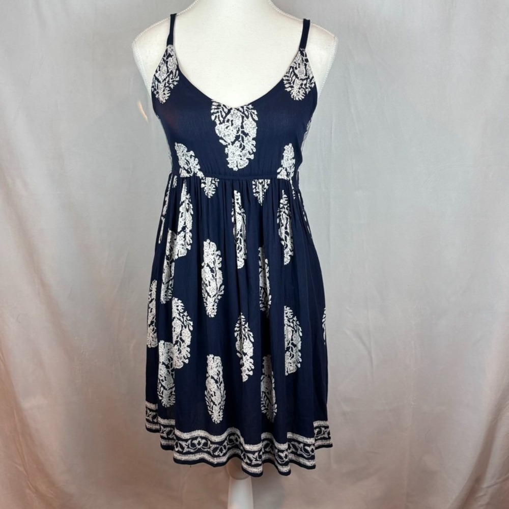 Devi Womens Navy Blue Floral Boho Sleeveless‎ Mini Dress Size Small Beach Travel